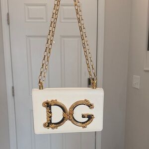 Dolce & Gabbana Cream Crossbody Bag with Gold Chain
